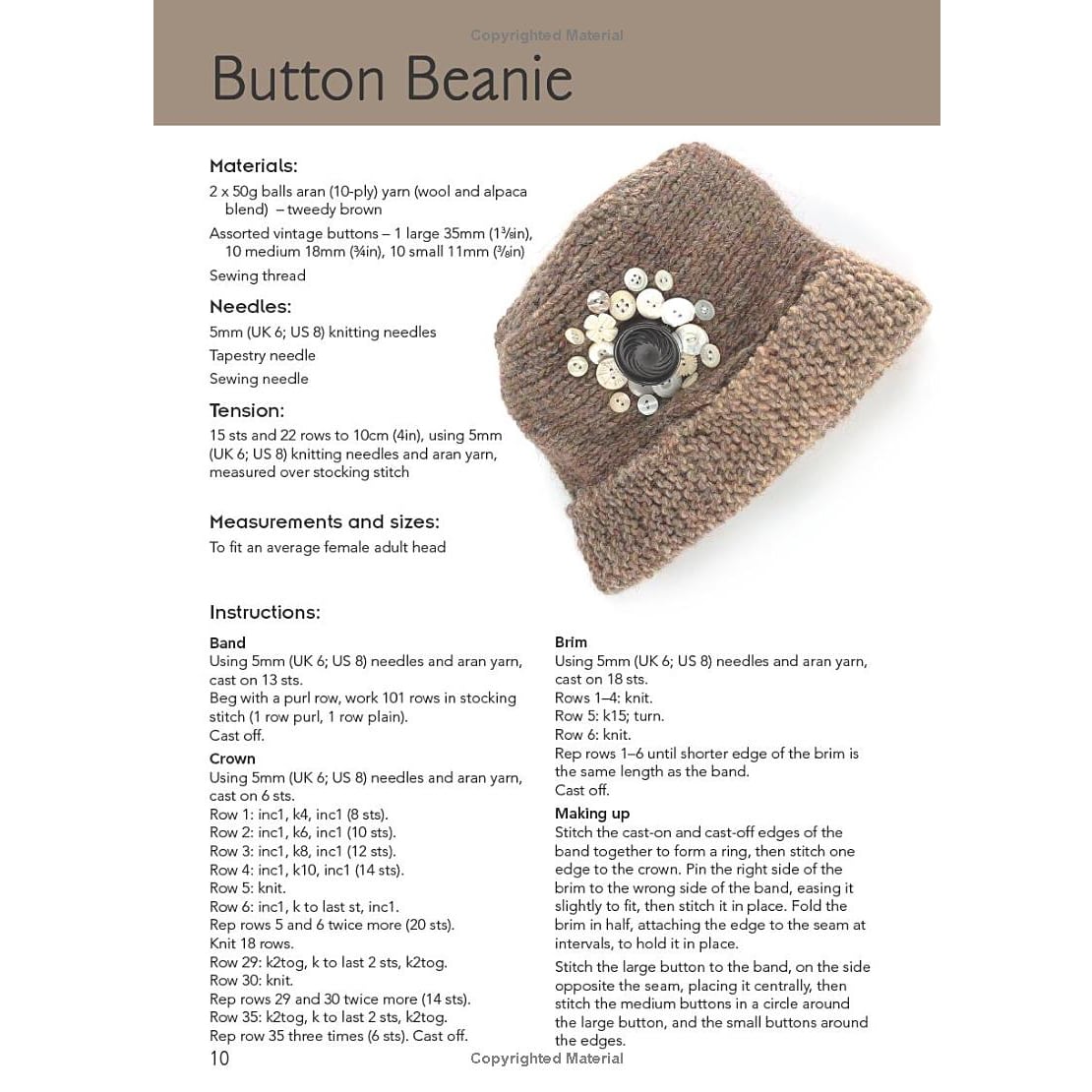 Beanie Pattern Twenty to Make Knitted Beanies flower button hat with brim