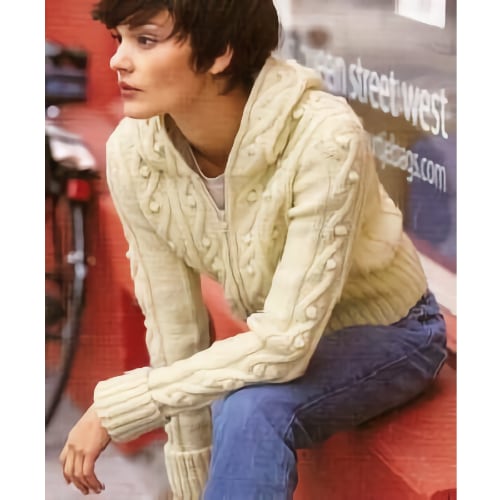 Cable Knits Patons Designer Series Street Smart, Knitting Patterns white cabled pullover