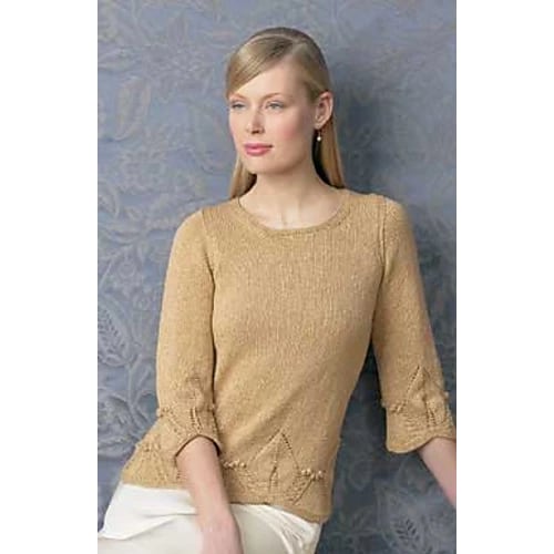 Vintage Knitting Patterns Patons Designer Series All That Glitters tan knit sweater