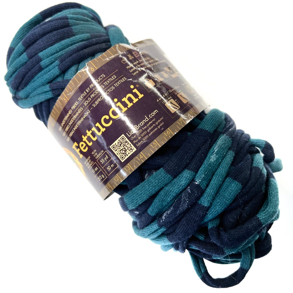 Lion Brand Yarns Fettuccini Yarn, Ribbon Yarn (Discontinued) Blue-Green and Black