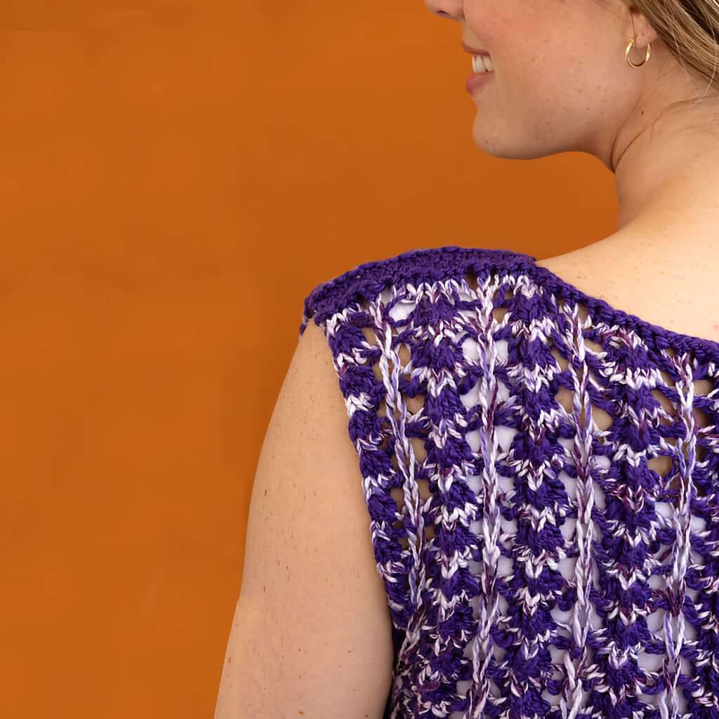 Summer Sweater Knitting Pattern Purple Lupine Mesh Top, Louisa Harding