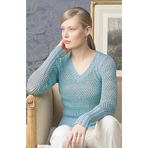 Vintage Knitting Patterns Patons Designer Series All That Glitters baby blue knit v-neck