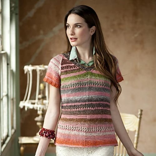 Knitting Pattern Noro Knitting Magazine, Spring/Summer 2013 Color Blooms! striped v-neck shirt