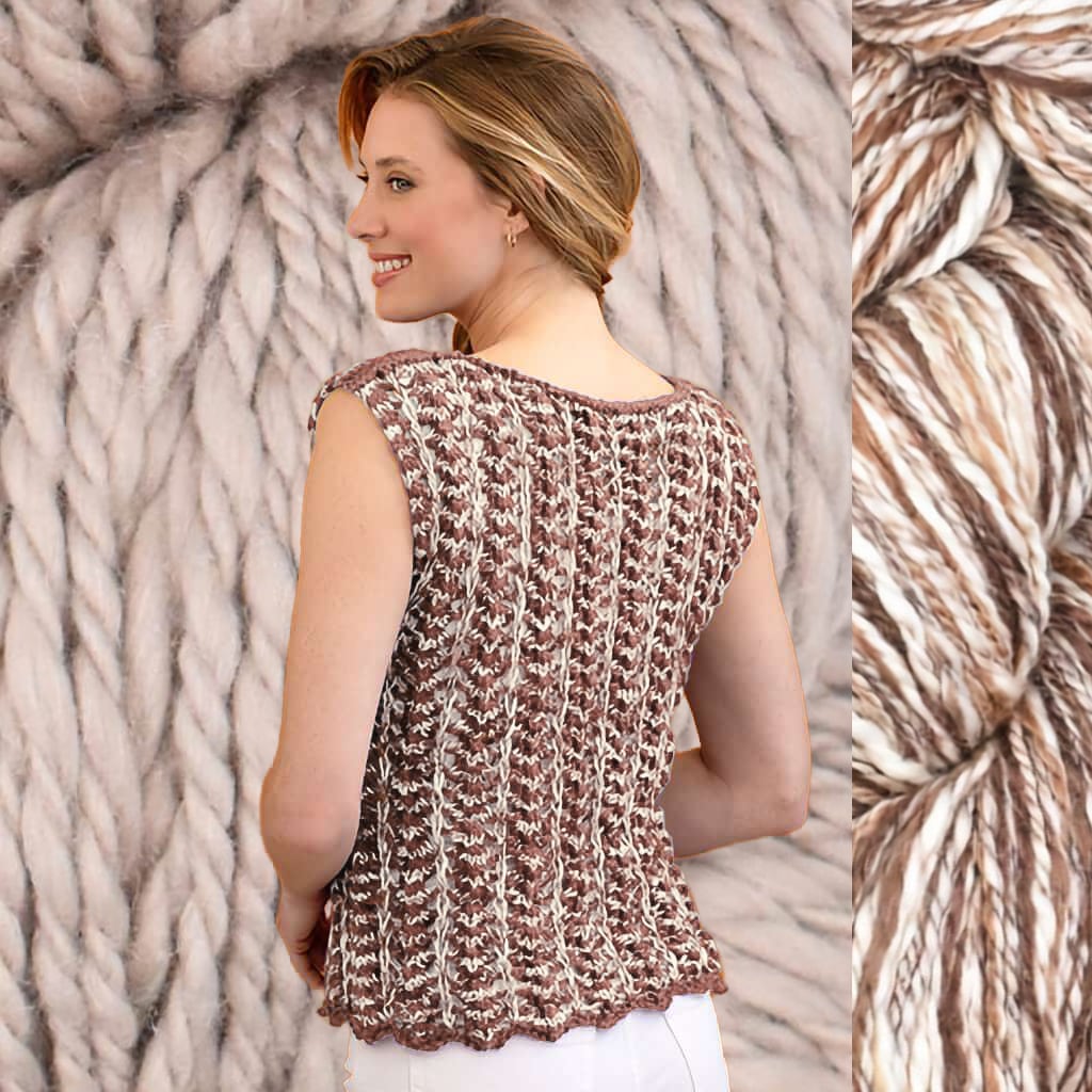 Summer Sweater Knitting Pattern Tan Lupine Mesh Top, Louisa Harding