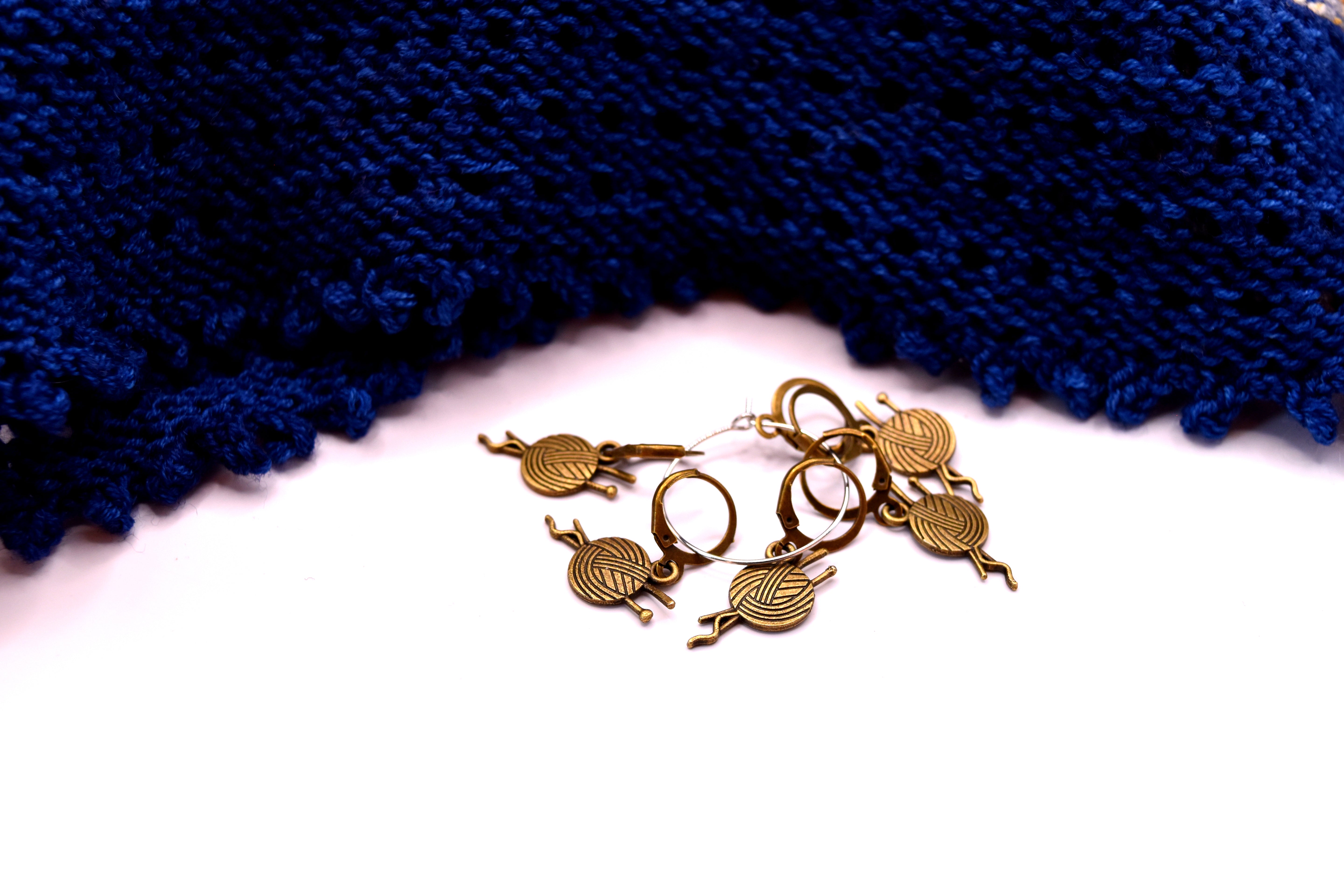 Bronze yarn skein stitch markers. yarn accessory.