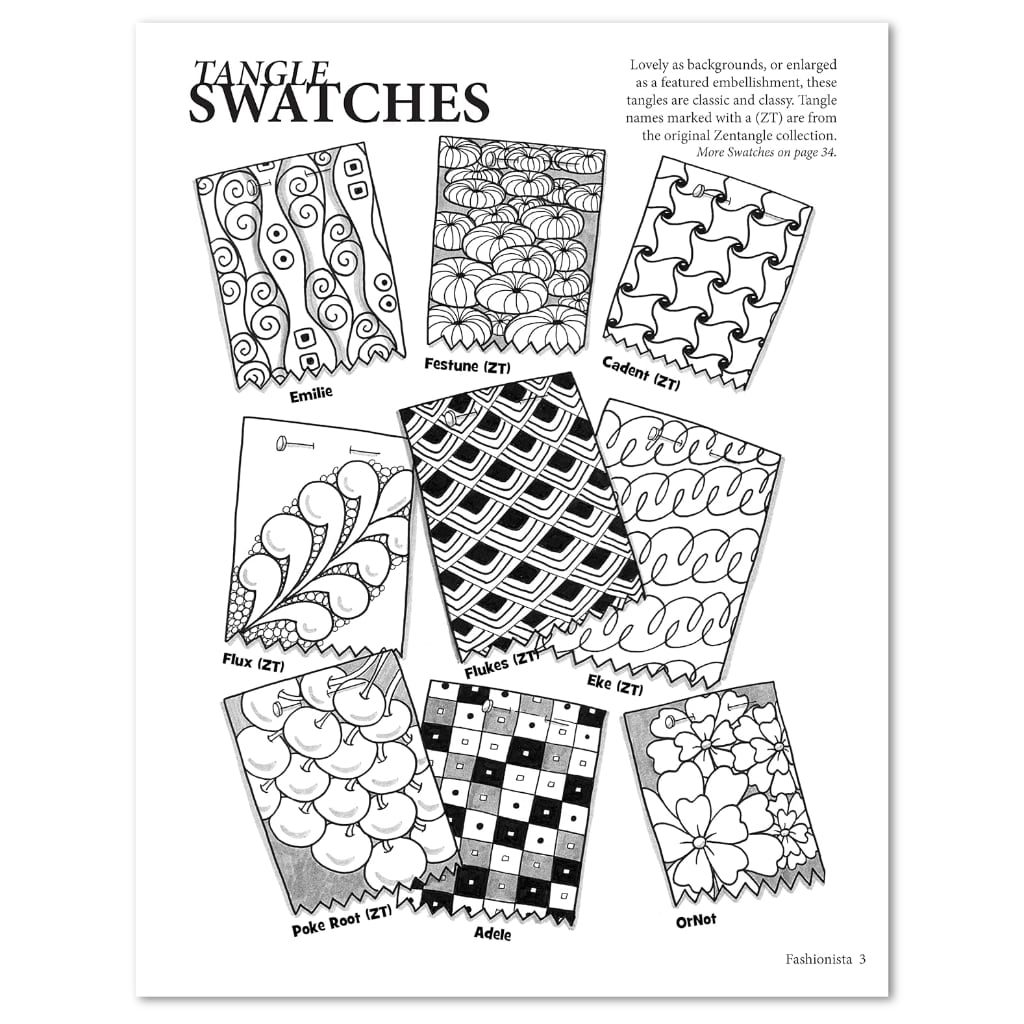 Zentangle Patterns Tangled Fashionista Fashion Pre-Drawn Illustrations Add Your Zentangle