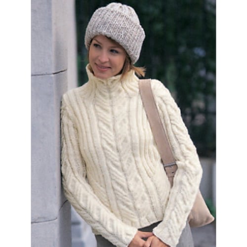 Cable Knits Patons Designer Series Street Smart, Knitting Patterns white cabled pullover