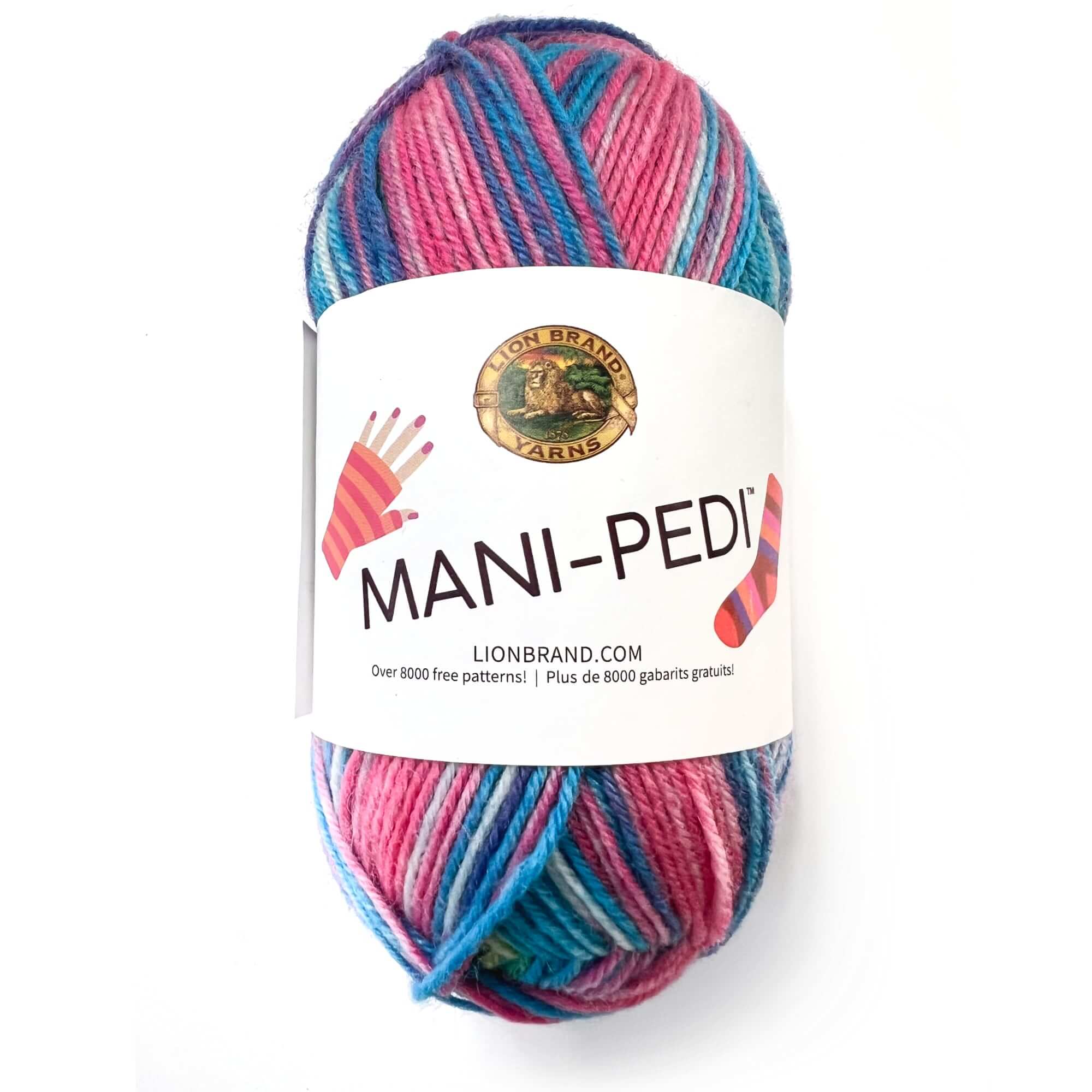 Lion Brand Yarn Mani-Pedi Sock Yarn, Self Striping Yarn for Socks Yoga 603 pink blue