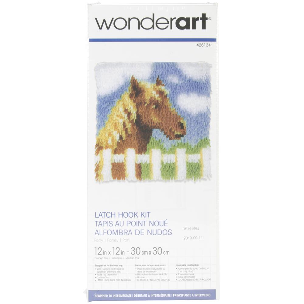 Latch Hook, Friendly Pony | Latch Kits for Kids & Adults Pony Latch Hook Kit, 12" x 12", by Wonder Art Yarn Designers Boutique