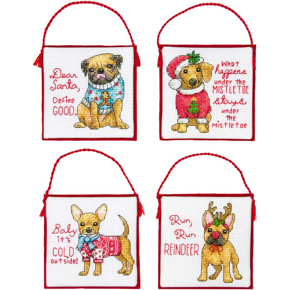 Cross Stitch Christmas Decorations, Pups & Cute Sayings Tree Ornaments Christmas Pups Cross Stitch Ornaments Yarn Designers Boutique