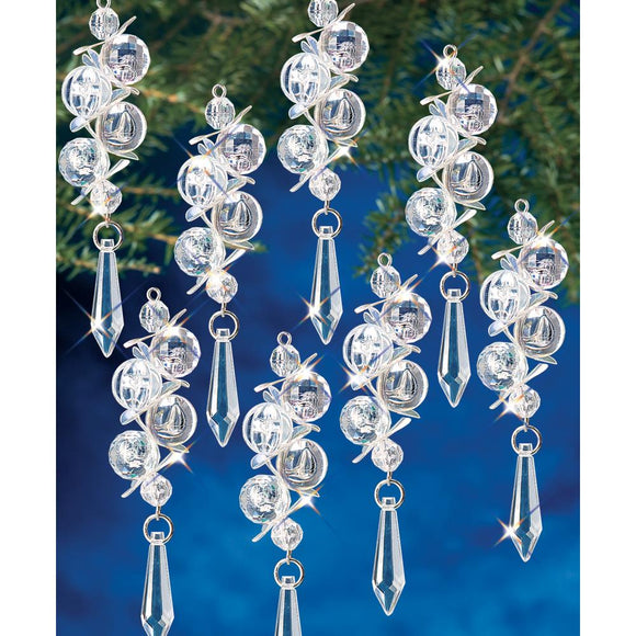 Beaded Christmas Decorations Kit, Iridescent Bubble Icicles Ornaments Christmas Ornament Kit, 8 Iridescent Bubbles #7445 Yarn Designers Boutique