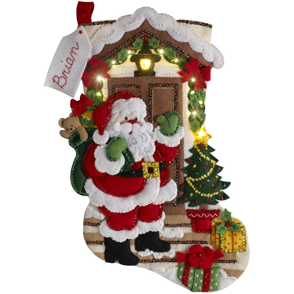 Christmas Stocking Kit, DIY Wool Felt Light Up Stocking, Santa is Here Santa Is Here Felt Stocking AppliquÃ© Kit, 18" Long Yarn Designers Boutique