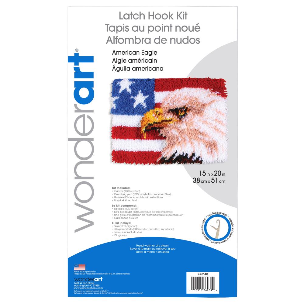 Latch Hook, Bald Eagle & American Flag | Latch Kits for Kids & Adults American Eagle and Flag Latch Hook Kit, 15" x 20" Yarn Designers Boutique