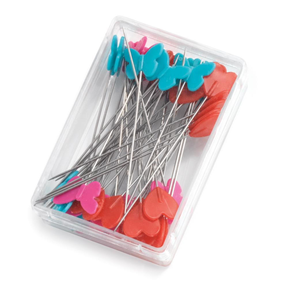 Sewing Pins | Flat Head Straight Pins Butterflies & Hearts | Prym Love 50 Flat Head Pins, Butterflies & Hearts by Prym Love Yarn Designers Boutique