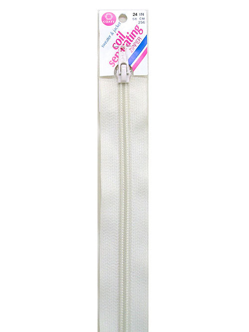 Zipper Separating Coil White 24 Inch Medium Weight for Jackets and Sweaters