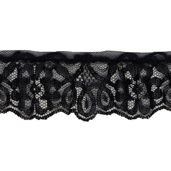 Black/taupe wide width stretch lace trim 5 1/2 (LT18)