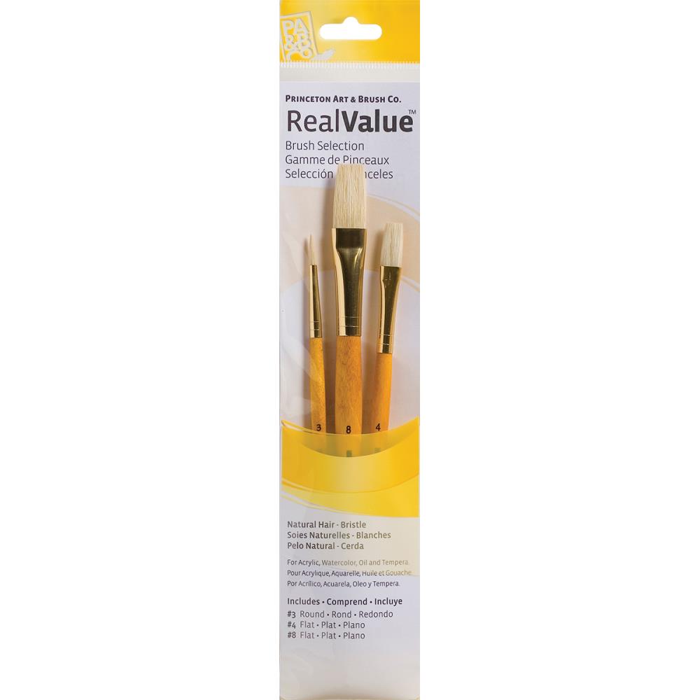 Paint Brushes, Bristle Natural Brush Set of 3 - Round & Flat Ideal for Beginners & Students, Good Quality Sable Hair Brushes