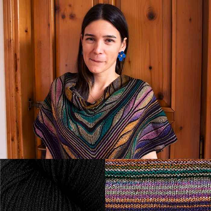 marin melchior papillon butterfly shawl kit with pattern & yarn black & bronze purple & hunter green