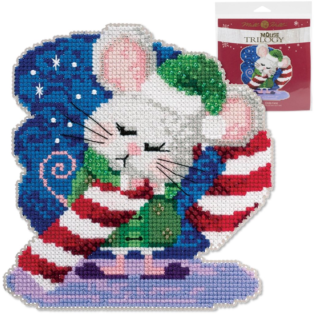 Beade Cross Stitch Kits, Christmas Ornaments, Adorable Mouse Designs Holiday Mouse Ornament, Beaded Cross Stitch Kit Yarn Designers Boutique