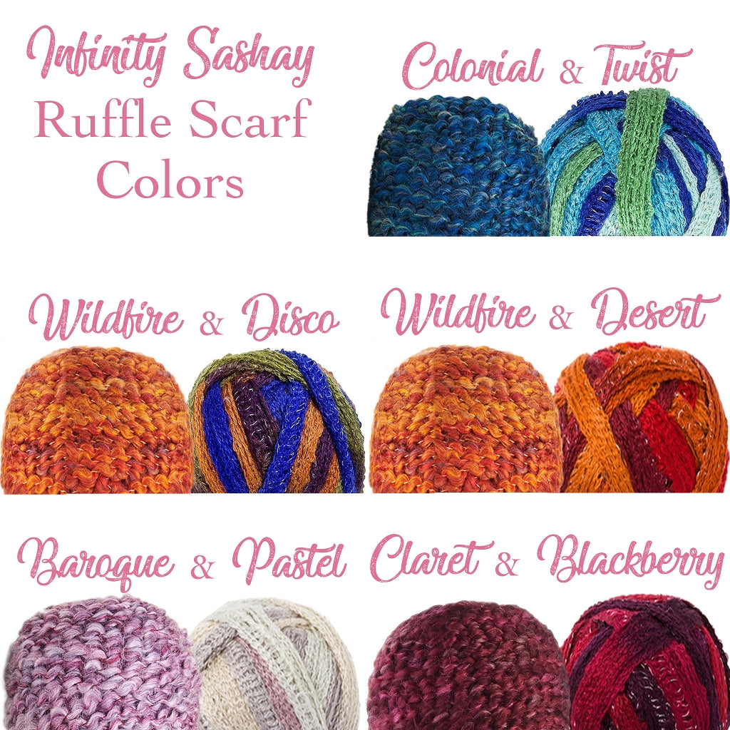 Infinity Sashay Ruffle Knit Scarf Kit, Beginner Knitting Kit Infinity Sashay Ruffle Scarf Kit, Beginner Knitting Kit Yarn Designers Boutique
