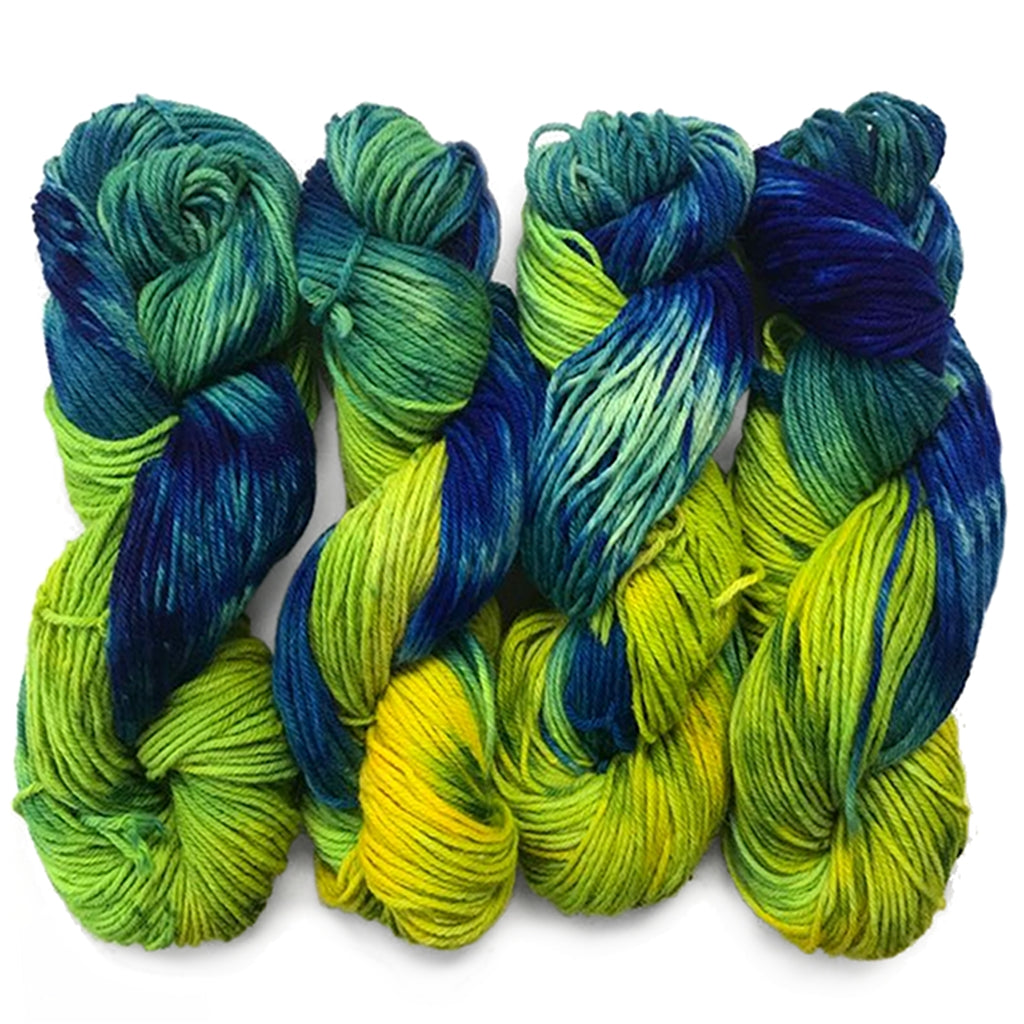 Worsted Yarn | Hand Dyed Color Shift Yellow & Blue Yarn | Merino Yarn Irises Floating in the Breeze, Worsted Suri Alpaca & Merino Yarn Designers Boutique