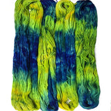Worsted Yarn | Hand Dyed Color Shift Yellow & Blue Yarn | Merino Yarn Irises Floating in the Breeze, Worsted Suri Alpaca & Merino Yarn Designers Boutique