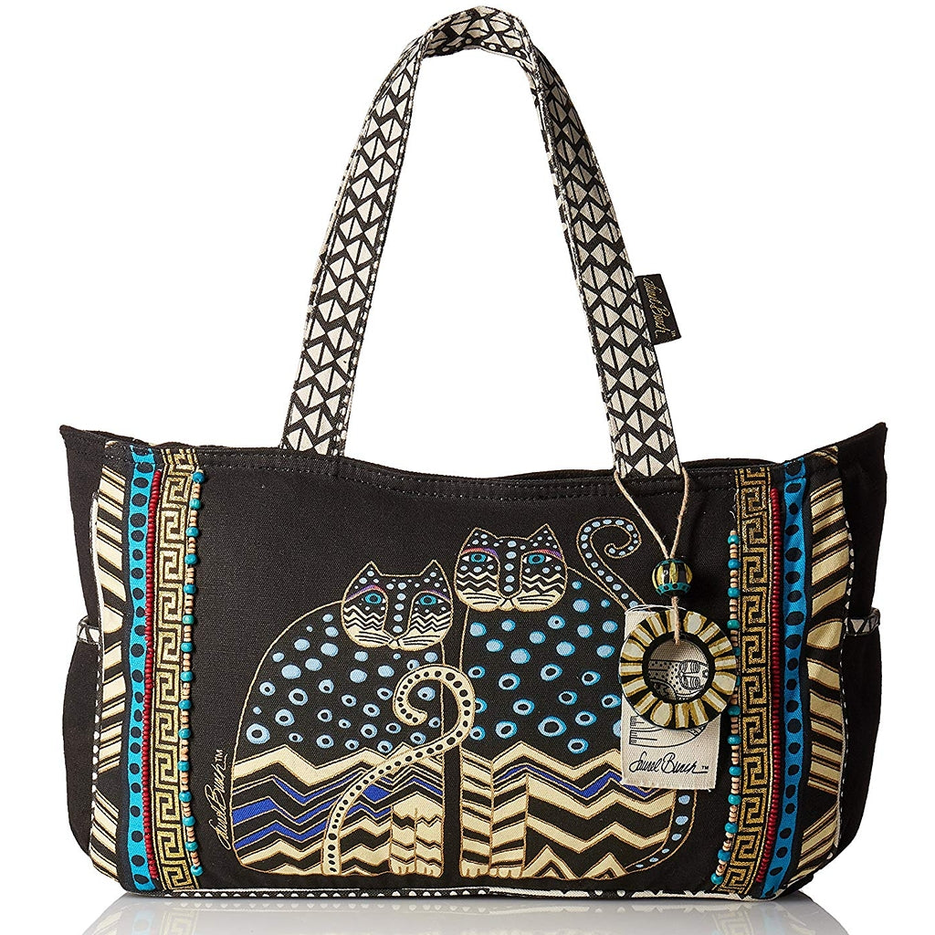 Laurel Burch Medium Tote Bag, Spotted Cat with Zipper Top Laurel Burch Project Tote Bag, Spotted Cat Yarn Designers Boutique