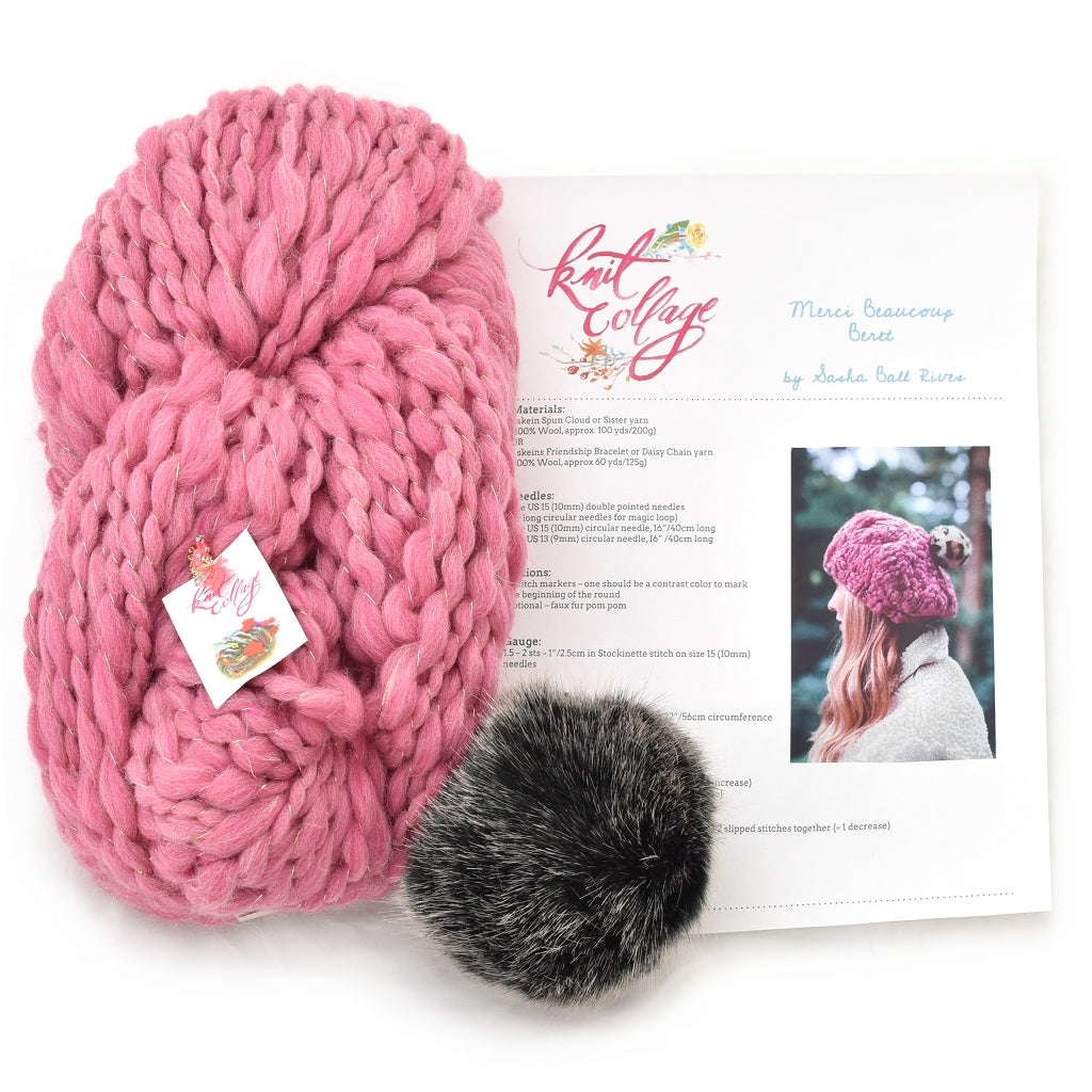 Hat Knitting Kit | Knitting Pattern + Yarn, Knit Collage Merci Beret Merci Beaucoup Beret by Knit Collage Yarn Designers Boutique