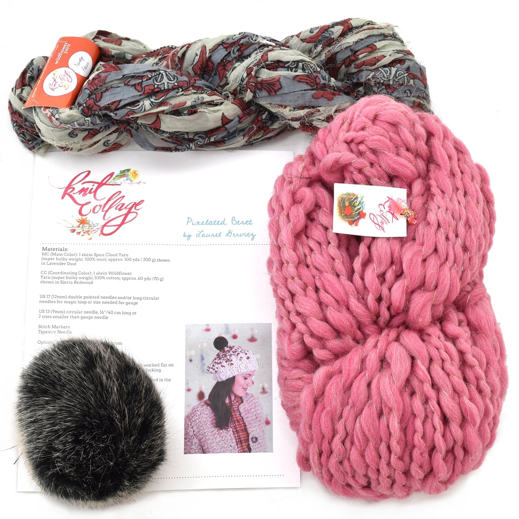 Knitting Kit for Knit Collage's Pixelated Beret with Pom Pom Pixelated Beret Knitting Kit Yarn Designers Boutique