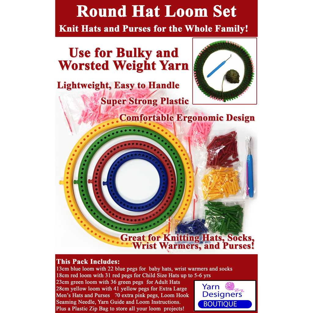 Knitting Loom Set, Round Knitting Looms with Adjustable Pegs for Hats Round Knitting Loom Set with Removable Pegs Yarn Designers Boutique