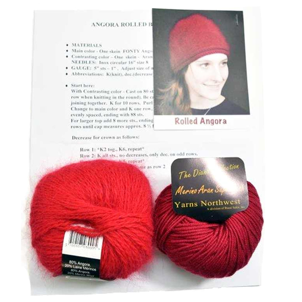 Angora Knit Hat Kit, Includes Free Hat Knitting Pattern & Yarn Angora Hat Knitting Kit by Yarns Northwest Yarn Designers Boutique