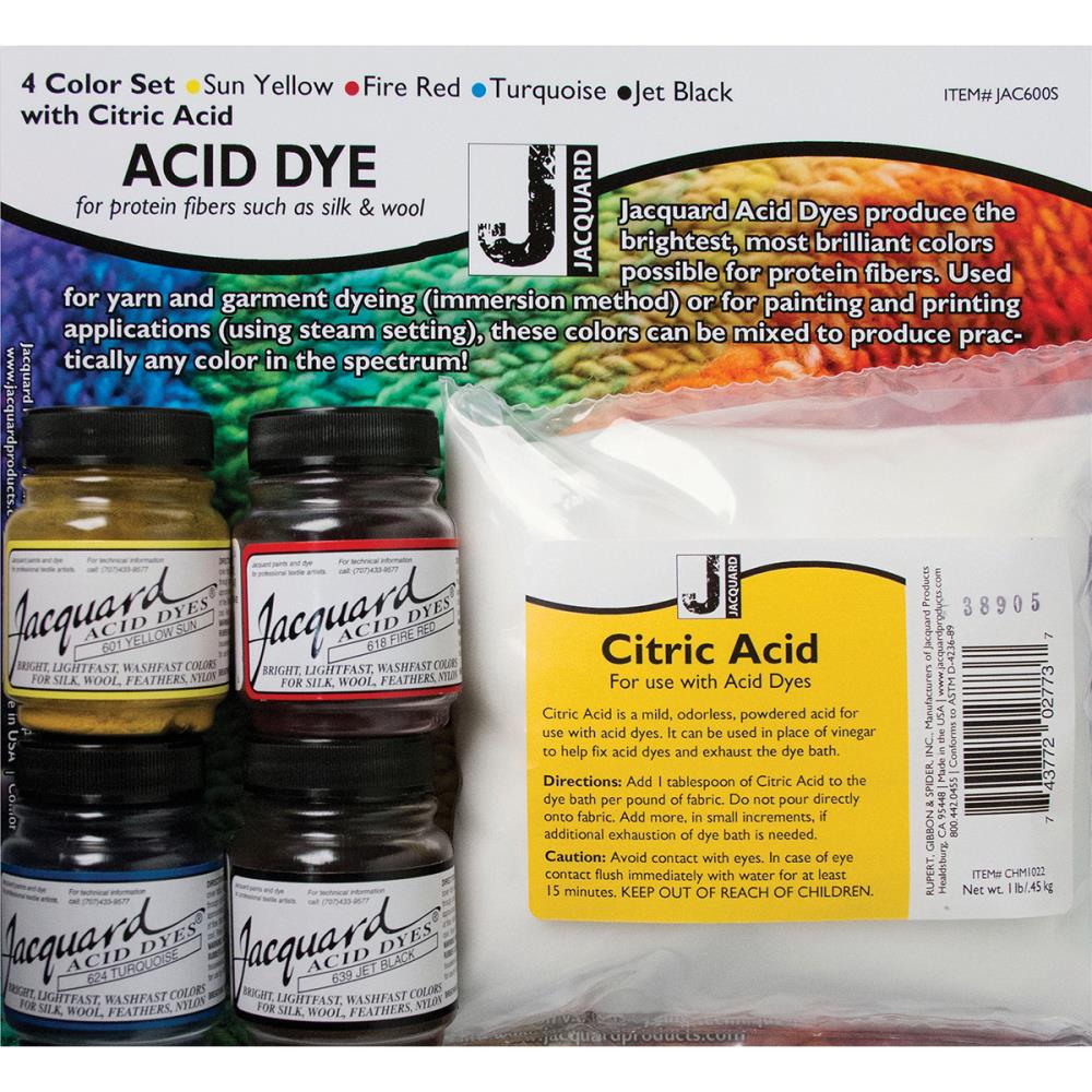 Jacquard Dyes | Dyeing Kit with 4 Colors & Citric Acid Acid Dye Kit with 4 Colors and Citric Acid by Jacquard Yarn Designers Boutique