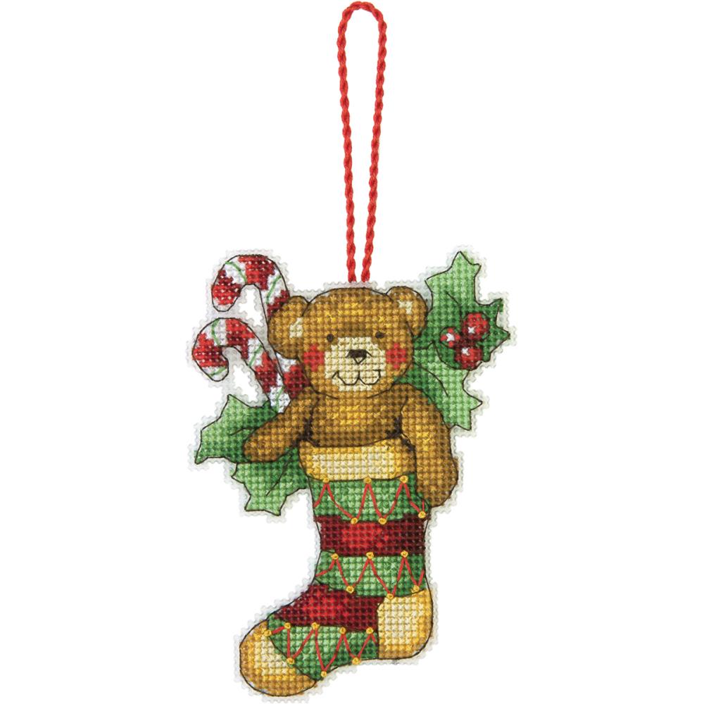 Christmas Ornament Cross Stitch, Teddy Bear in Stocking Christmas Decor Counted Cross Stitch Ornament, Teddy Bear in a Christmas Stocking Yarn Designers Boutique