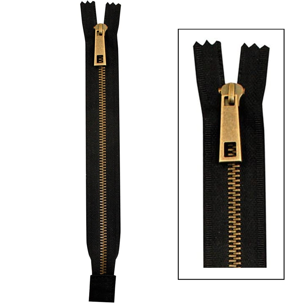 Closed End Zipper, Black with Gold Metal Teeth for Handbags 9"-12" Handbag Zipper, Black with Brass Teeth 9"-12" Yarn Designers Boutique