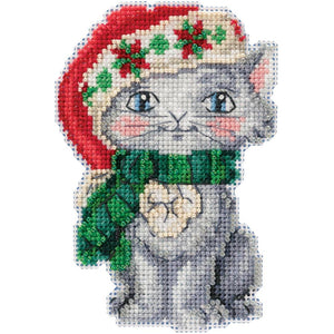 Christmas Decorations Kitten Cross Stitch Kit with Bead Embellishments Holiday Cross Stitch Kit, Christmas Cat Yarn Designers Boutique