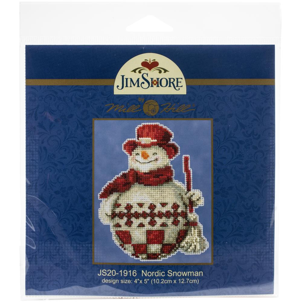 Christmas Ornaments Cross Stitch Kit, Beaded Frosty the Snowman Holiday Cross Stitch Kit, Nordic Snowman Yarn Designers Boutique
