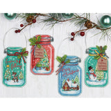 Cross Stitch Christmas Ornaments, Jar with Snowman & Holiday Tree Christmas Jar Ornaments, Counted Cross Stitch Kit Yarn Designers Boutique
