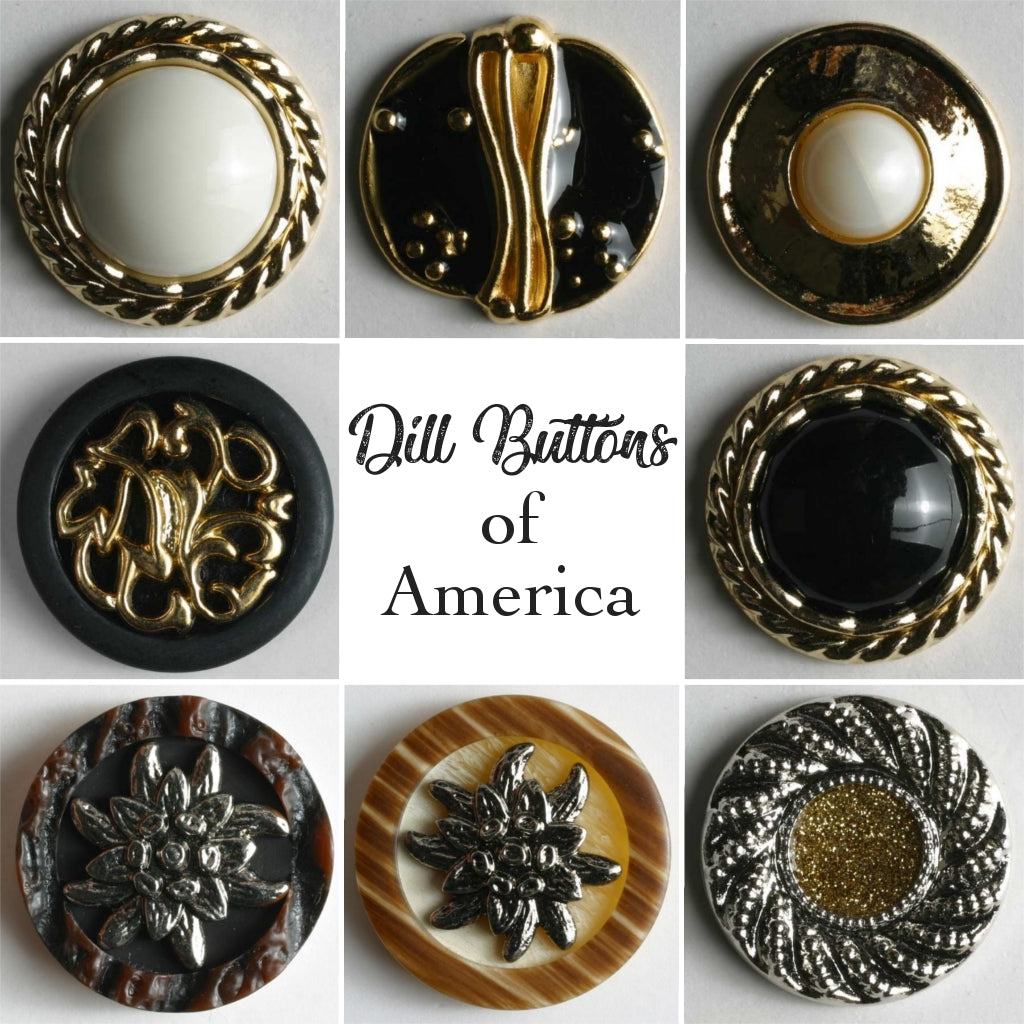 Dill Buttons of America, Black, Gold & White Choose Your Design While Pearl & Gold 23mm #340199