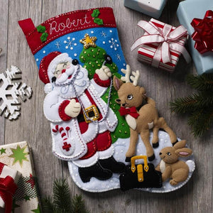Christmas Stocking Kit, Doctor Santa | 18 Inch Felt Applique Stocking Doctor Santa, Christmas Felt Stocking Kit 18" Yarn Designers Boutique