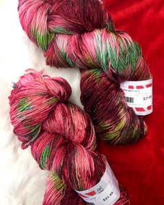 Red Yarn for Christmas Socks, Sparkly Holiday Red & Green Sock Yarn Red & Green, Christmas Sock Yarn with Sparkle Yarn Designers Boutique