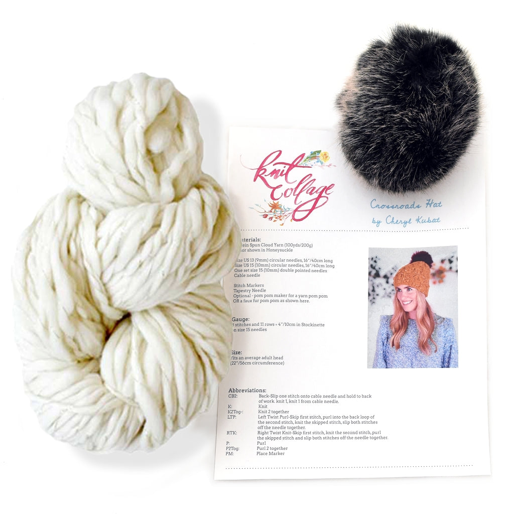 Hat Knitting Kit, Crossroads Pom Pom Beanie by Knit Collage Crossroads Hat Knitting Kit, by Knit Collage Yarn Designers Boutique