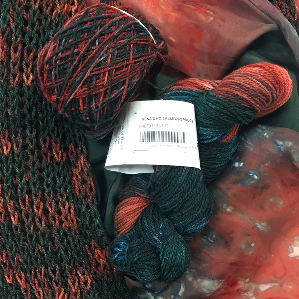 Hand Dyed Yarn, Silk & Wool DK Weight, Salmon & Spruce Salmon & Spruce, DK Wool & Silk Blend Yarn Designers Boutique