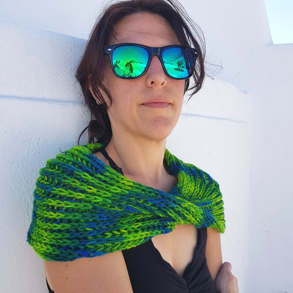 Colorful Knit Cowl | Mermaid orders | Handmade Circular Scarf | Superwash Wool | Blue Green Grey