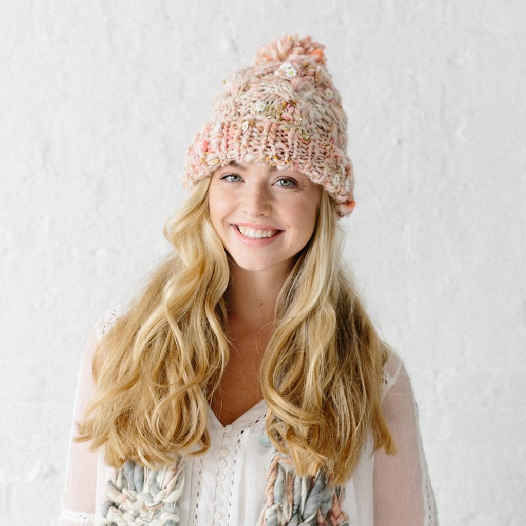 Hat Kit | Beanie Knitting Kit, Knit Collage Snow Bunny Pom Pom Hat Snow Bunny Cabled Beanie by Knit Collage Yarn Designers Boutique