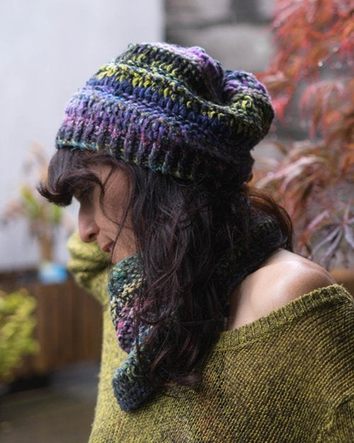 Loom Knitting Kit | Dropstitch Hat & Cowl with Yarn + Pattern Super Bulky Dropstitch Hat & Cowl Loom Knitting Kit Yarn Designers Boutique