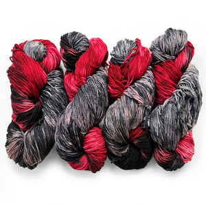 Red Yarn with Grey & Black Accents | Worsted Hand Dyed Pooling Yarn Red Ashes, Red & Black Pooling Yarn Yarn Designers Boutique