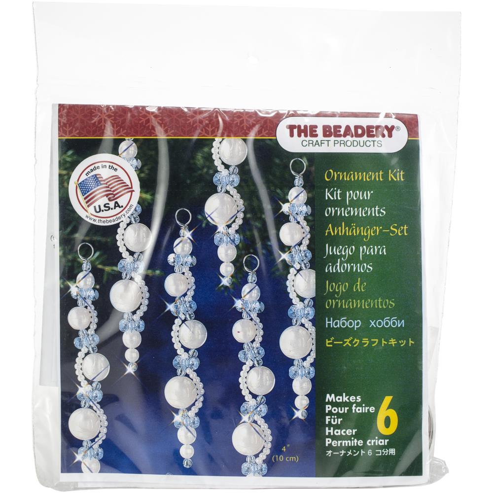 Christmas Decorations | DIY Christmas Ornament Kit, Pearls & Crystals Christmas Ornament Kit, White & Blue Pearl Icicle #7446 Yarn Designers Boutique