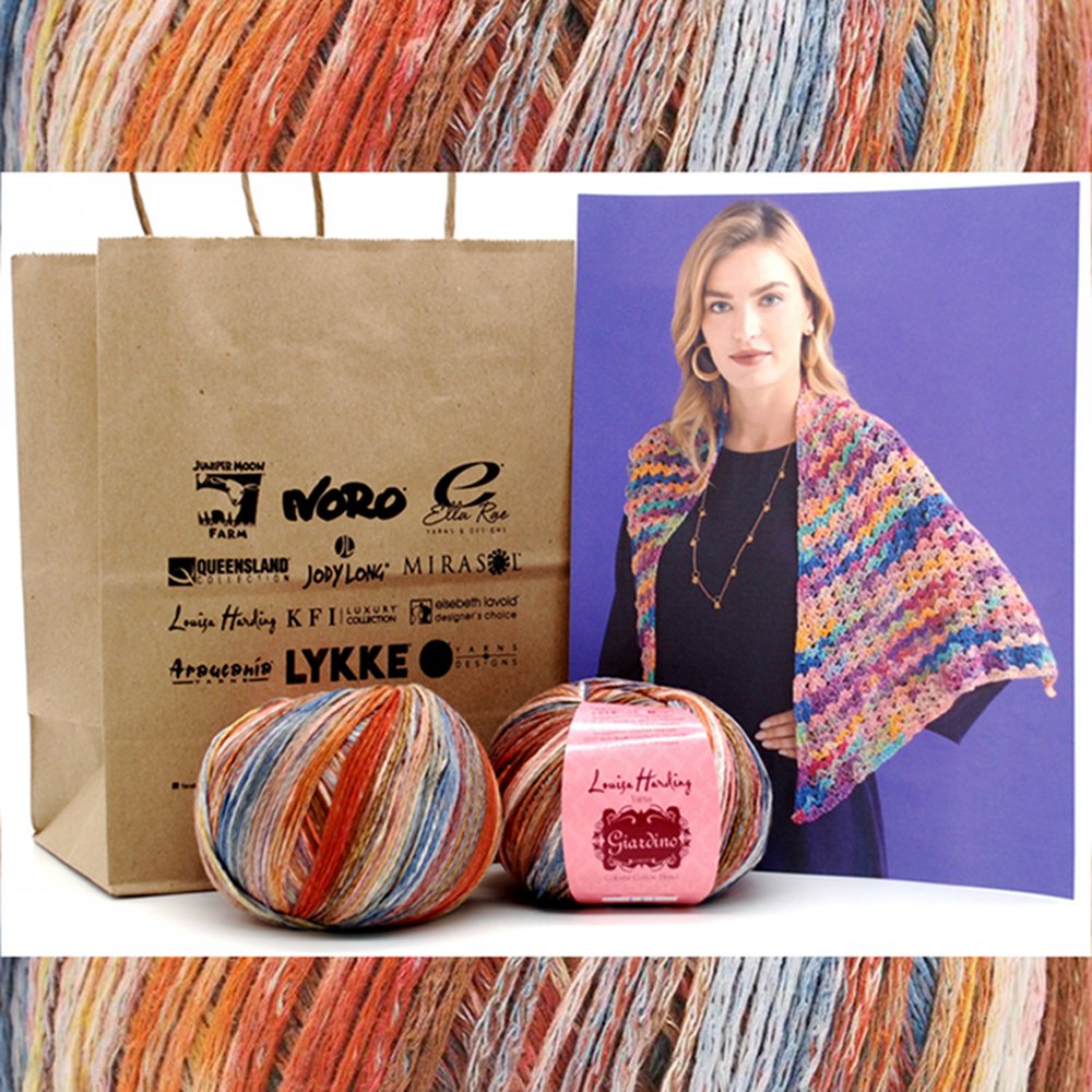 Colorful Crochet Shawl Kit for Summer, Louisa Harding Giardino Yarn Perris Crochet Shawl Kit Yarn Designers Boutique