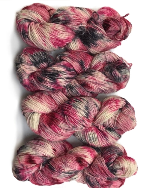 Hand Dyed Yarn Pink & Grey, Alpaca & Merino Wool, With Sparkly Bits | Yarn Designers Boutique Roses & Ashes, Hand Dyed Worsted Yarn with Sparkle Yarn Designers Boutique