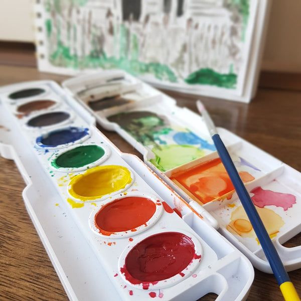 Watercolor Paint Set w/ Brush - 8 Color - Bussinger Trains  & Toys!